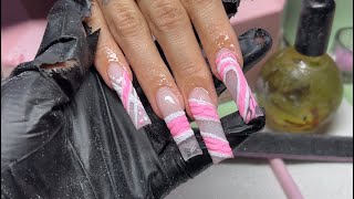 PINK WINTER NAILS  full acrylic nail tutorial  sweater nails 🩷❄️  watch me work 🩷 [upl. by Colbye]