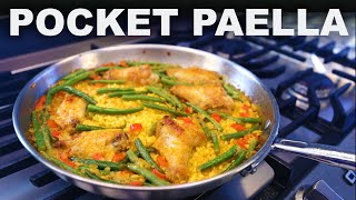 Weeknight fun size paella  streamlined Valencianstyle with green beans and chicken wings [upl. by Johann]