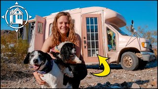 Solo Female Vanlife  She built a TINY HOUSE inside of a PINK BUS for just 9k [upl. by Ace]