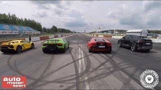 Aventador SVJ vs Huracan Performante vs Huracan Evo vs Urus drag race [upl. by Mccormac]