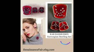 Sterling amp Red Enamel Brooch Earring Set KAR RASMUSSEN Norway Collectible Modernist Vintage [upl. by Zarah172]