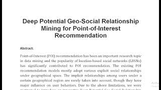 Deep Potential Geo Social Relationship Mining for Point of Interest Recommendation [upl. by Haggar]