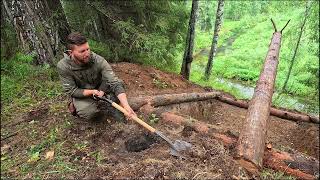 Building a DUGOUT in the wild forest from start to finish 3 TOOLS ONLY Short version in 40 minutes [upl. by Rillis]