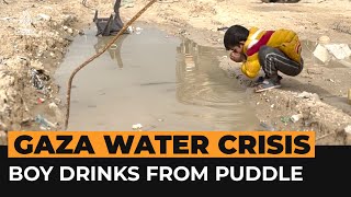 Palestinian boy drinks from puddle amid Gaza water crisis  Al Jazeera Newsfeed [upl. by Timmi]