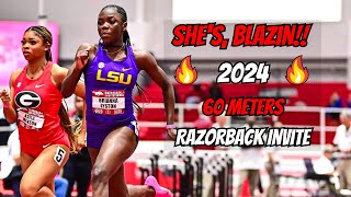 Shes BLAZING fast 2024 Razorback Invite 60 Meters  Brianna Lyston Kaila Jackson Shawnti Jackson [upl. by Baler]