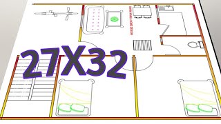 27x32 house design 2732 house plan 2BHK house plan houseplan viralvideo latestdesign [upl. by Anyk]