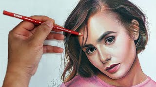 Realistic Colored Pencil Drawing  PRISMACOLOR  Time Lapse  Lily Collins [upl. by Akimrej]