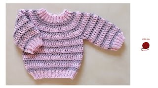 Babypullover mit Rundpasse häkeln Hin und Rückrunden Schritt für Schritt siehe auch Infobox [upl. by Pillihp]