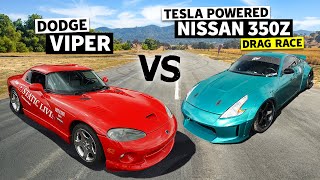 Electric Nissan 350Z vs 460hp Dodge Viper Drag Race [upl. by Ahsemo]