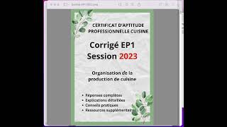 Corrigé de lépreuve EP1 session 2023  CAP cuisine candidat libre [upl. by Merari]