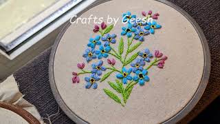 Forget Me Not flowers hand embroidery design tutorial  Loop stitch stem stitch Fish bone stitch [upl. by Nomit121]