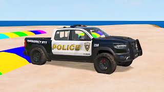 Funny Cars and Police Cars with Slide Color Transportation  Police Chase vs Cars  BeamNGDrive [upl. by Carmel]