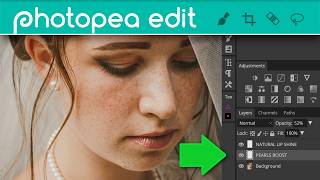 Simple FREE Photo Editing in Photopea Add shine to Lips Wedding Photograph [upl. by Gnohc911]