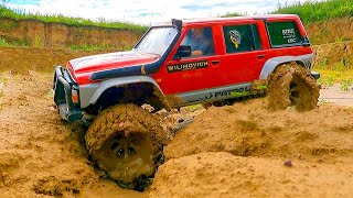 RC CARS Stuck in MUD – Rescue WINCH  Nissan Patrol Gmade 4x4 and RC TRUCK ZIL 131 Axial 6x6 [upl. by Monagan]