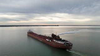 Aerial Drone Shots of the MV Hon James L Oberstar Freighter in Sandusky  December 16 2023 [upl. by Annat]