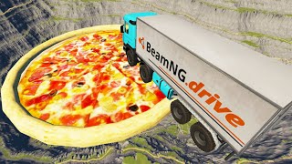 Throwing Cars At Big GIANT Pizza Leap Of Death  BeamNG Drive [upl. by Siesser]