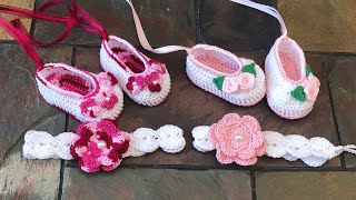 Zapatitos y diadema para bebé tejidos a crochet 36 meses [upl. by Lehctim]