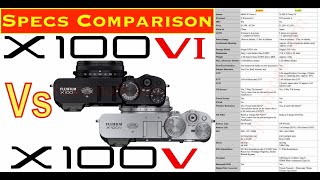 Fujifilm X100VI vs X100V Specs Comparison [upl. by Scopp]