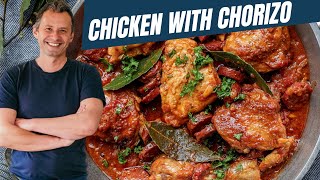 Braised Chicken with tomato and chorizo  Mediterranean foods [upl. by Dickens]