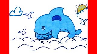 Easy Blue Whale fish Drawing For Kids [upl. by Nadoj]