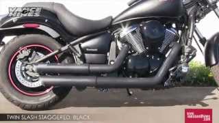 Vance amp Hines Twin Slash Staggered Black Exhaust System at MotorcycleSuperstorecom [upl. by Reinald]