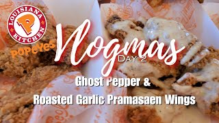 VLOGMAS DAY 2  TRYING POPEYES NEW GHOST PEPPER amp ROASTED GARLIC PRAMASAEN WINGS [upl. by Einattirb]