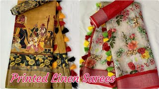 Latest pure printed linen sarees with kalamkari and floral print siri designers [upl. by Fulmer]