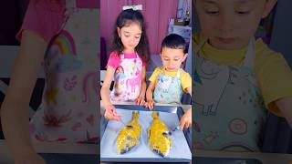 Children prepare a healthy and tasty bream fish shorts viralvideo food trends kids viralshorts [upl. by Gunther]