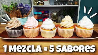 😱 5 SABORES con UNA SOLA Mezcla NO me lo VAS A CREER 👩‍🍳 Cupcakes de DIFERENTES Sabores 🍓 [upl. by Kenway828]