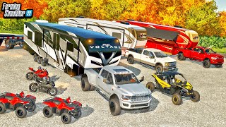 MILLIONAIRE REDNECK CAMPING amp ATV RIDING 45FT TOYHAULER amp DIESEL TRUCKS  FARMING SIMULATOR 22 [upl. by Pears]