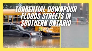 Torrential Rain Floods Roads in Southern Ontario [upl. by Noella]