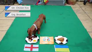 England to win says Psychic Sausage as English breakfast beats Ukrainian Chicken Kiev [upl. by Artim]