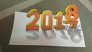 Happy New Year 2018  How to Draw Number 2018  3D Drawing [upl. by Alage]