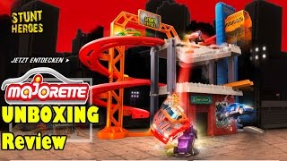 MAJORETTE STUNT HEROES Jump n Bump Factory  1 AUTO Parkgarage Unboxing und Review SPIELZEUG [upl. by Cohen]