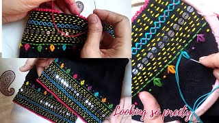 Beautiful Hand Embroidery Sleeves Design  Sequence Design  SALEEQA Channel [upl. by Lananna]