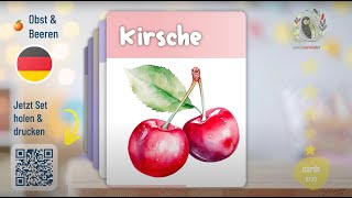 FrüchteLernkarten für Kinder  Obst und Beeren lernen  Fruits in German for kids Vorschullernen 🍊 [upl. by Kcirdderf143]