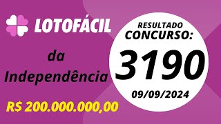 Lotofacil da Independência Resultado concurso 3190 09092024 resultadolotofacil lotofacil3190 [upl. by Lazor144]