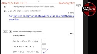 AQA GCSE 2022 Paper 1 Q4 Biology Combined Science Higher Tier Past paper Questions  Bioenergetics [upl. by Nesrac]