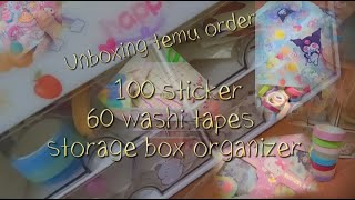 Unboxing temu order 100 stickers 60 washi tapes storage boxis temu a scam [upl. by Shiekh569]