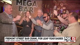 Fremont Street bar crawl celebrates Leap Year babies [upl. by Aniez]