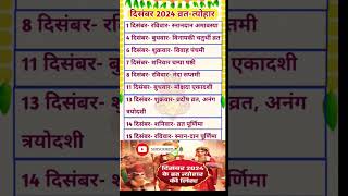 दिसंबर 2024 के प्रमुख व्रत त्योहार December 2024 fast festivals  pavitramarag shorts [upl. by Hayward111]