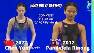 2022 Chen Yuxi 2012 Pandelela Rinong Pamg  Who did it better Womens World Diving 陈芋汐 [upl. by Gula655]