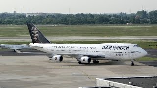 Iron Maiden  Ed Force One Boeing B747428 Landing at Düsseldorf Airport [upl. by Sama]