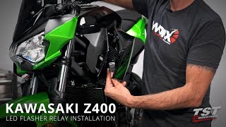 How to install an LED Flasher Relay on a 2019 Kawasaki Z400 by TST Industries [upl. by Yllor]