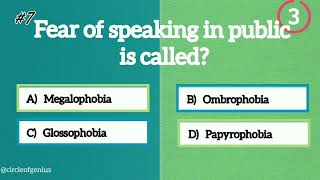 Guess the phobia QUIZ  Easy  MCQ  Quiz4  circleofgenius quiz phobias trivia [upl. by Hunsinger363]