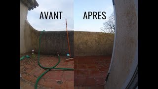 Nettoyage à lHypochlorite de soude ou Javel pour enlever la mousse sur un balcon [upl. by Delfine77]