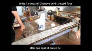 Finishing white oiled distressed floor worm hole effect with brushing machine [upl. by Inah]