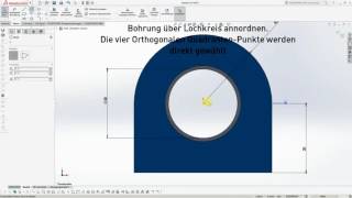 SolidWorks 2016  Feature Aufsatz Schnitt Bohrung am Halter [upl. by Delanos]