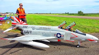 GIANT F4 PHANTOM TWIN TURBINE RC SCALE JET FIRST FLIGHT IN EUROPE [upl. by Leacim358]