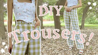 DIY Trousers  Sewing Gingham Pants  Step By Step Tutorial 🧚 [upl. by Noswal]